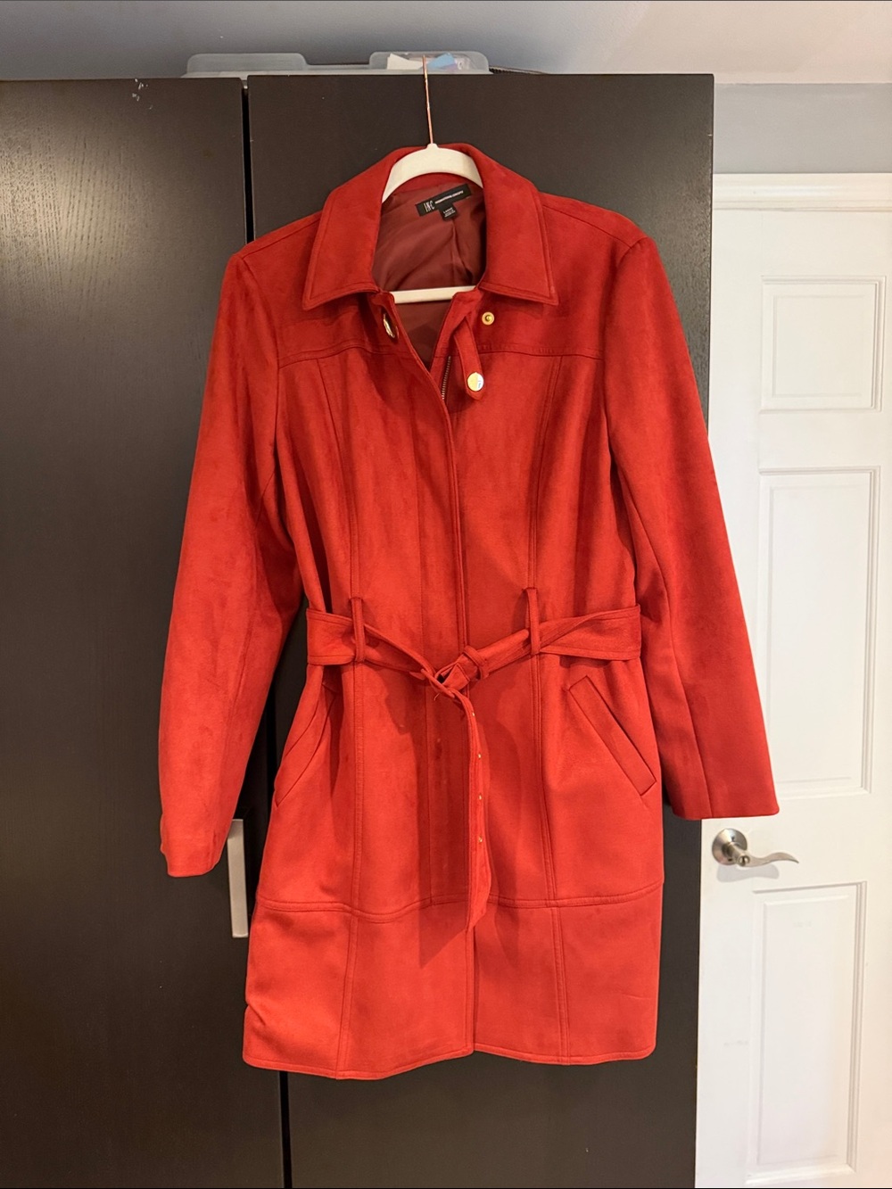 INC International Concepts Red Tie-Waist Trench Coat